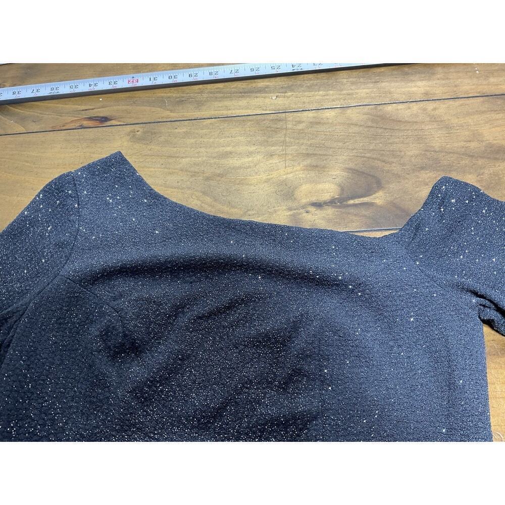 Oleg Cassini One-Shoulder Glitter Knit Sheath Dress Size 2 Graphite - Picture 12 of 14